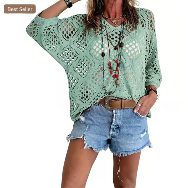 ⏰Hot Sale-Womens-Bohemian™-Inspired Beige Crochet Top with V-Neck