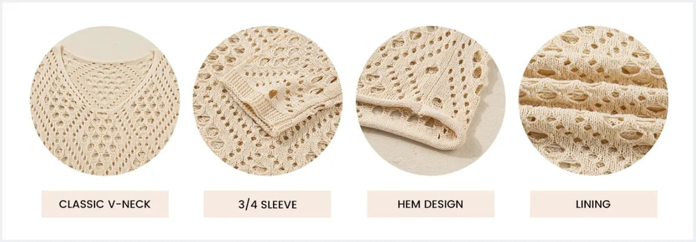 ⏰Hot Sale-Womens-Bohemian™-Inspired Beige Crochet Top with V-Neck