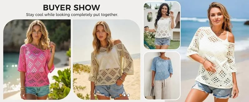 ⏰Hot Sale-Womens-Bohemian™-Inspired Beige Crochet Top with V-Neck